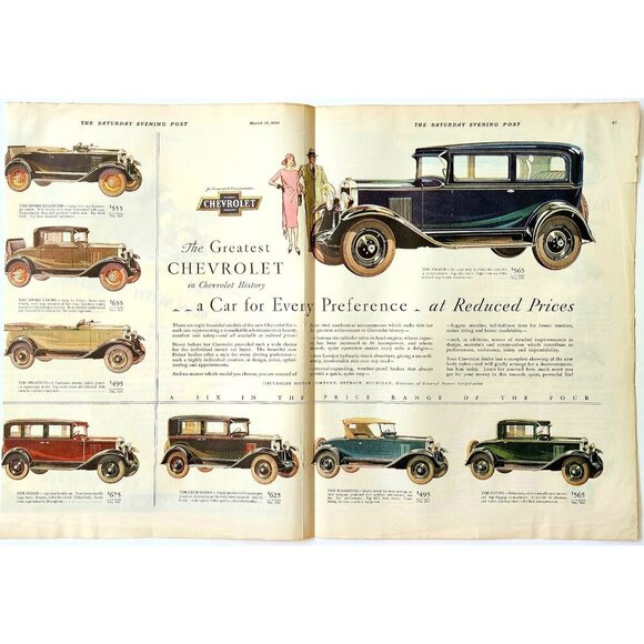 1930 Chevrolet Coach Antique Cars Advertisement Centerfold Post DWJJ19 - Picture 2 of 3